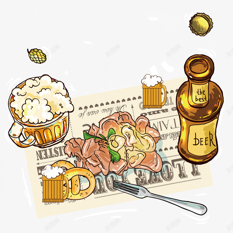 手绘啤酒时光宣传海报psd免抠素材_88icon https://88icon.com 啤酒美食 手绘风格 烤肉配啤酒 美酒佳肴 餐饮美食 黄色系列