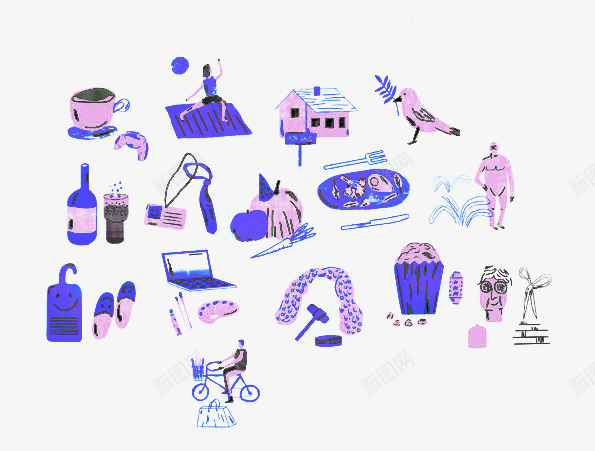 小清新贴图png免抠素材_88icon https://88icon.com 日式风格 海报背景 漂亮 粉紫色 蓝色