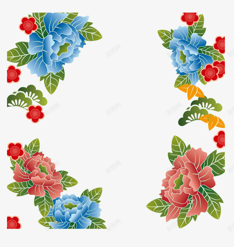 红蓝花png免抠素材_88icon https://88icon.com 日式 花纹