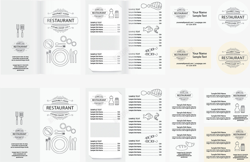 餐厅菜单矢量图ai免抠素材_88icon https://88icon.com 白灰 菜单 饭店 矢量图
