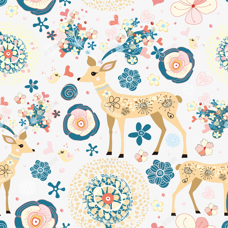 唯美梅花鹿花纹背景卡通png免抠素材_88icon https://88icon.com 卡通背景 卡通花纹 梅花鹿 梅花鹿素材 背景花纹 花纹 花纹背景
