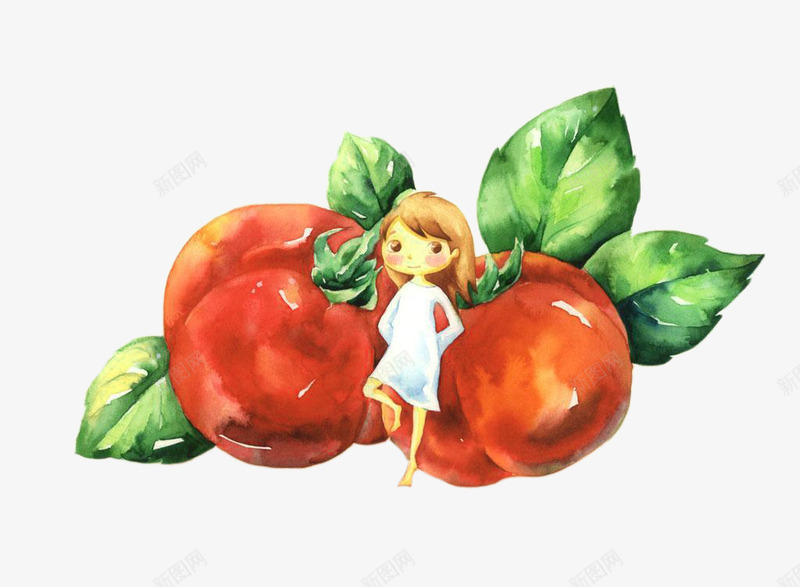 西红柿女孩png免抠素材_88icon https://88icon.com 叶子 女孩 手绘 植物 清新 红色 绿叶 蔬果 西红柿 食物