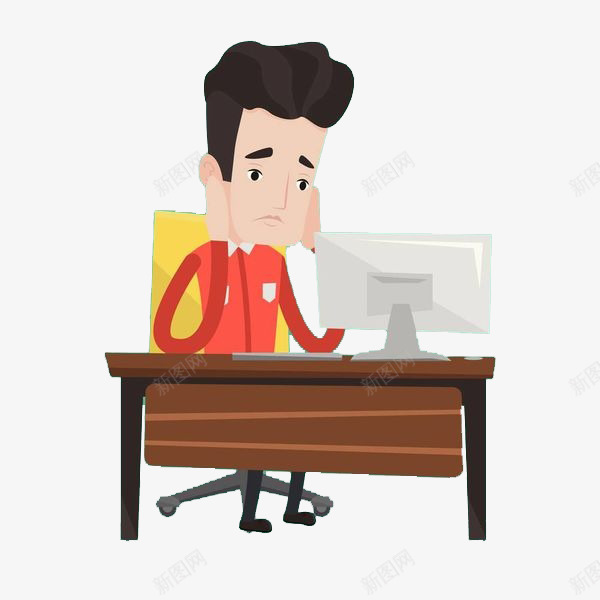 职场人士坐在电脑前发呆png免抠素材_88icon https://88icon.com 上班 办工桌 商务人士 垂头丧气 托腮 泄气 电脑 男人 职场男