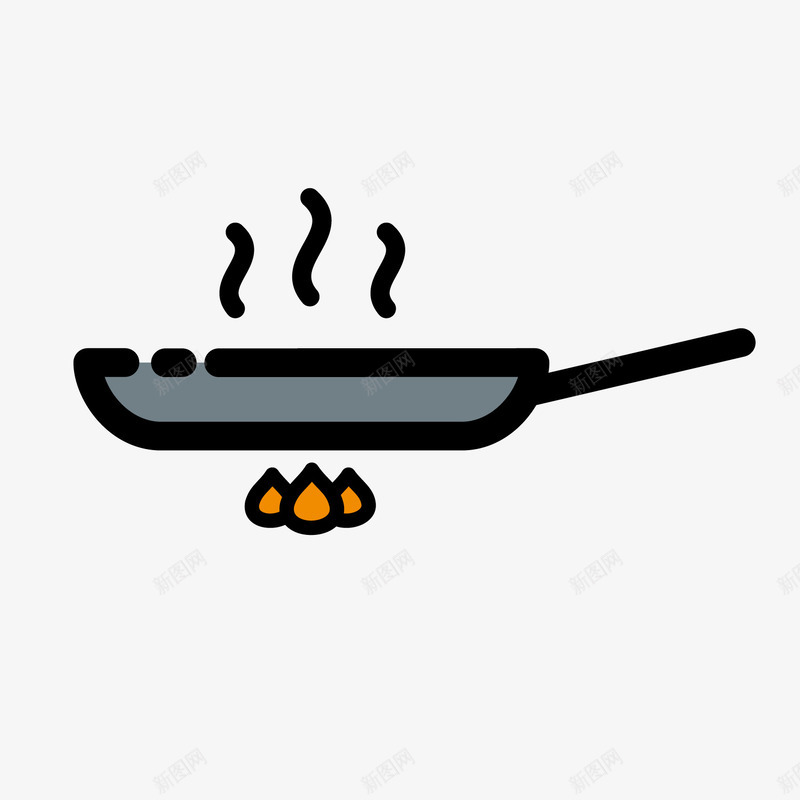 灰色煎锅png免抠素材_88icon https://88icon.com 商务 扁平化 手绘 火焰 灰色 热气 美食 食物