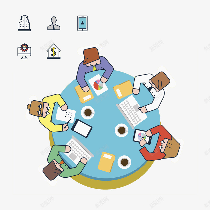 卡通会议场景图png免抠素材_88icon https://88icon.com 会议 俯视图 卡通 商务 工作的 插图 研讨 讨论
