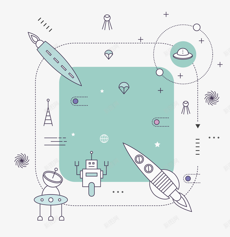 四边形高科技展示图png免抠素材_88icon https://88icon.com 不规则 创意 发达 手绘 机器人 火箭 科技 立体