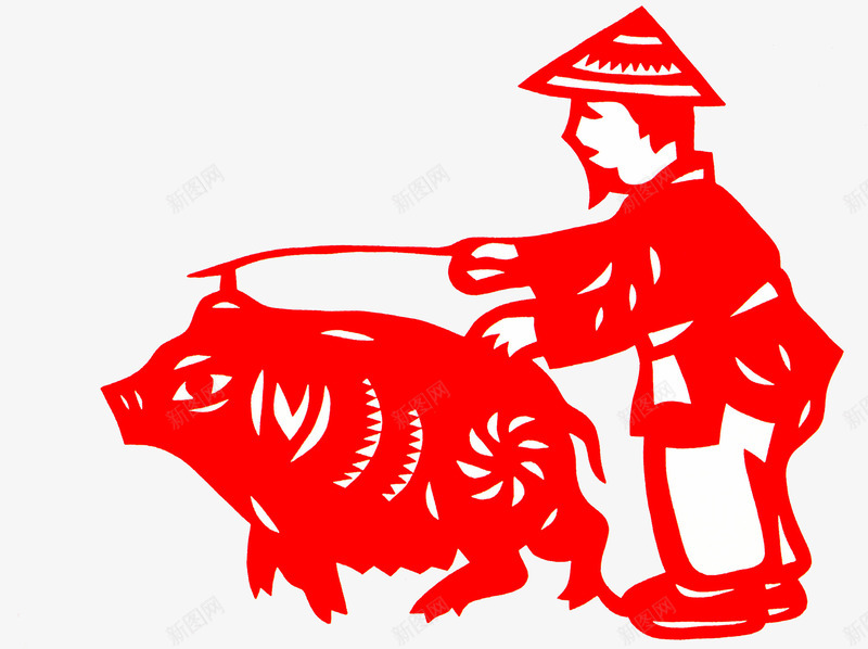 红色赶猪的男士剪纸png免抠素材_88icon https://88icon.com Q版猪 剪纸 卡通 商务 喜庆 手绘 猪 男士 窗花 红色 赶猪