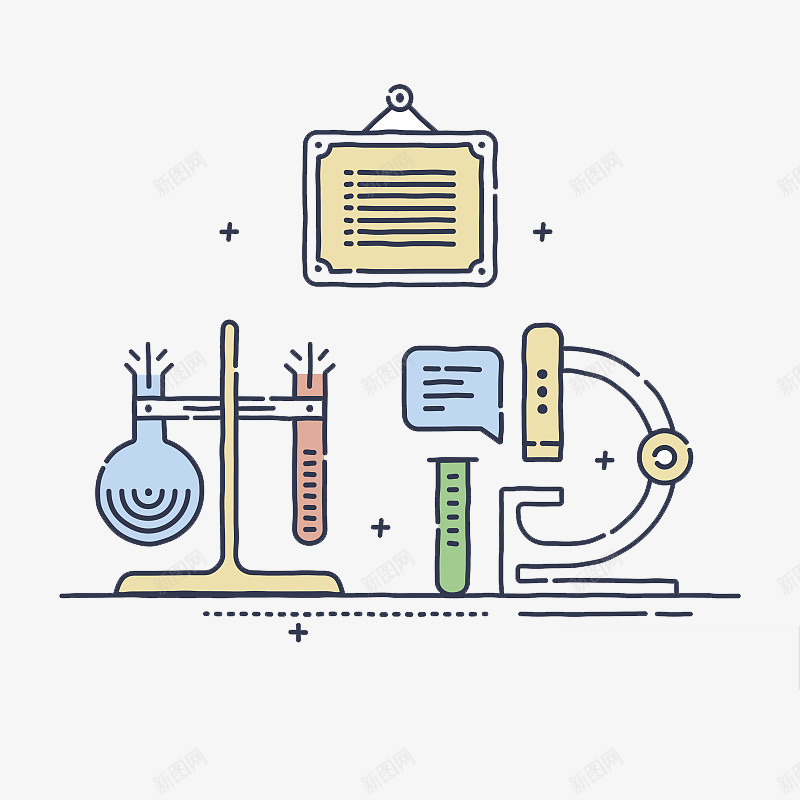 卡通手绘实验器材png免抠素材_88icon https://88icon.com 不规则图形 创意手绘 化学 实验 蒸馏瓶 设计 量筒
