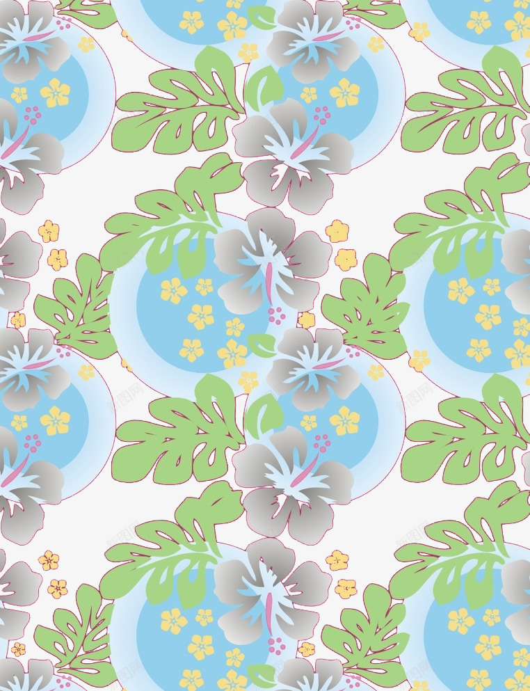 蓝绿色花朵图案png免抠素材_88icon https://88icon.com PNG PNG素材 叶子 小黄花 日式 花纹 蓝绿色