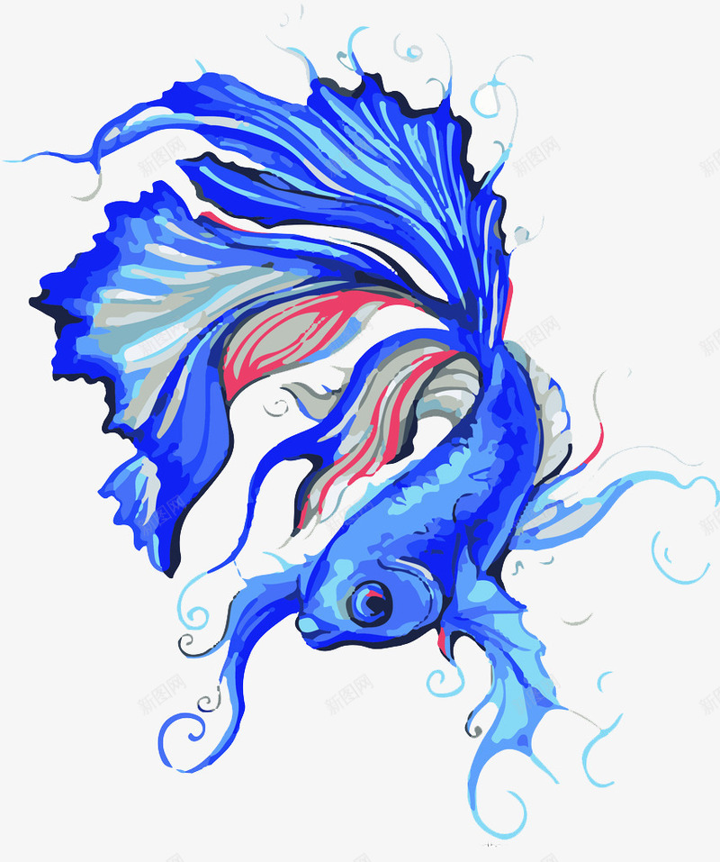 手绘唯美鱼类png免抠素材_88icon https://88icon.com 古典图案 图案 底纹边框 手绘金鱼 经典图案 花纹图 花纹花边 蓝色金鱼 金鱼 鱼 龙图案