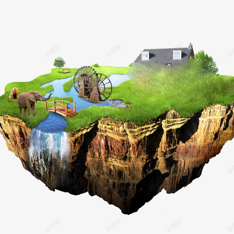 世外桃园psd免抠素材_88icon https://88icon.com 世外桃园 大象 风景 风车