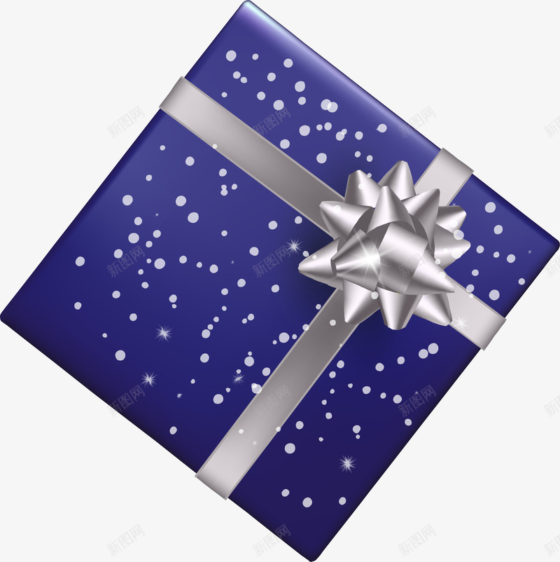 卡通蓝色礼物盒png免抠素材_88icon https://88icon.com 丝带 免抠PNG 卡通 大气 礼物盒 简约 蓝色 雪点