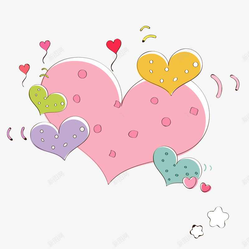 可爱卡通心形边框图矢量图ai免抠素材_88icon https://88icon.com 免抠图 卡通 可爱 心形 粉色心 紫色 设计 边框 黄色心 矢量图