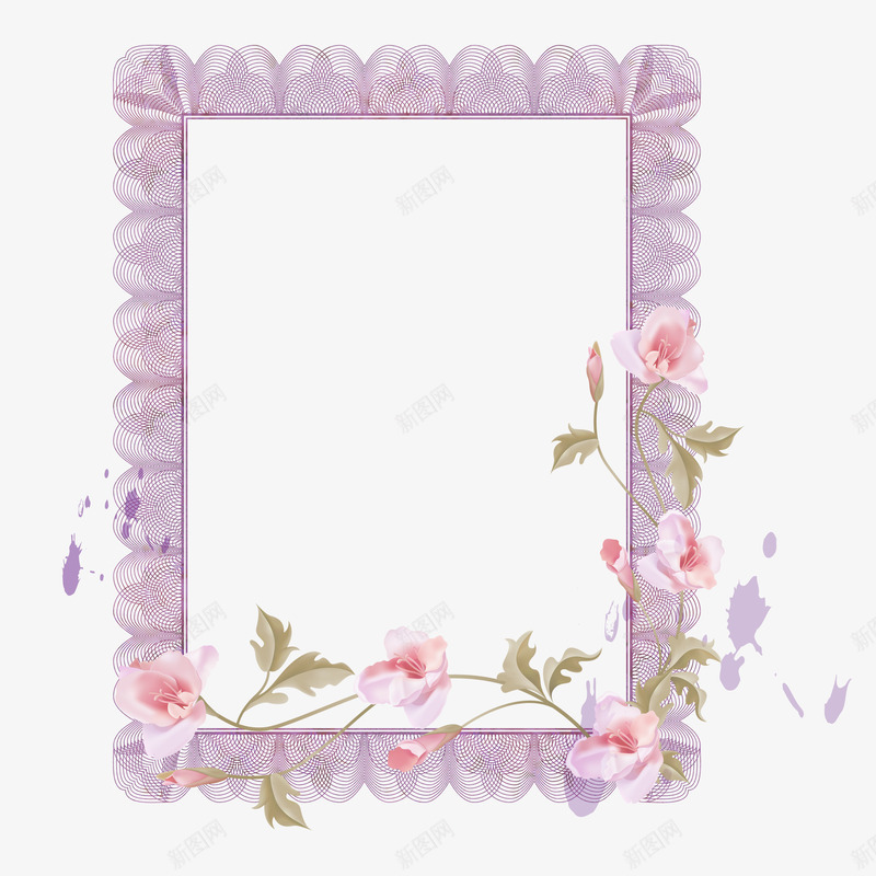 紫色相框装饰图案psd免抠素材_88icon https://88icon.com PNG PNG素材 小花 相框 花边 装饰图案 边框