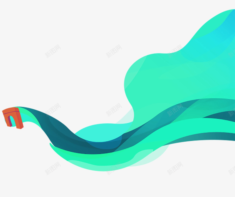 蓝绿色装饰元素png免抠素材_88icon https://88icon.com 不规则 创意 科技 绿色 蓝色