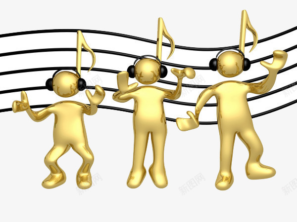 3D金色听音乐的小人png免抠素材_88icon https://88icon.com 3D 听音乐 小人 金色