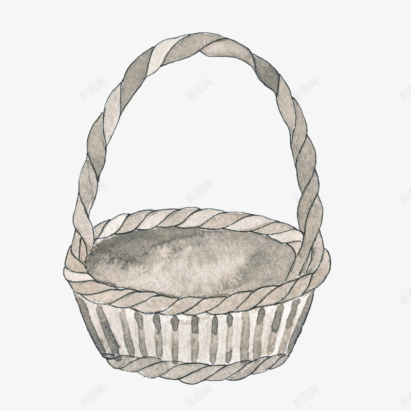 一个篮子png免抠素材_88icon https://88icon.com 卡通 手绘 提手 条纹 灰色 竹编 简图 篮子