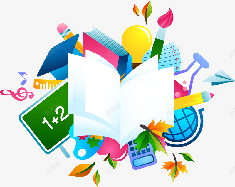 开学季学习用品元素矢量图ai免抠素材_88icon https://88icon.com 书本 地球仪 学习用品 开学季 浅薄 画板 画笔 直尺 矢量元素 计算器 矢量图
