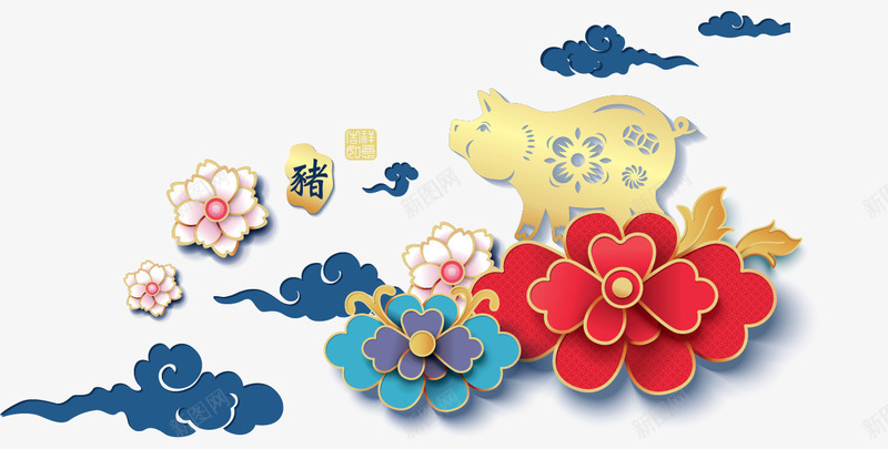 猪年新年花纹装饰图案矢量图ai免抠素材_88icon https://88icon.com 新年花纹装饰 新年边框纹理 时尚新年花朵边框 花纹 边框 边框png 矢量图