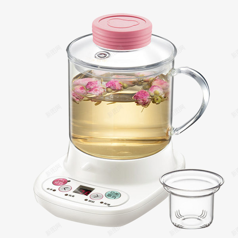 泡制玫瑰花茶的水壶png免抠素材_88icon https://88icon.com 养生花茶 煮茶器 煮茶茶具 玫瑰花茶 电热壶 花茶壶 黑茶茶壶