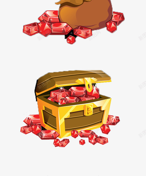金币宝物UIpng免抠素材_88icon https://88icon.com 卡通 宝物 红宝石 金币