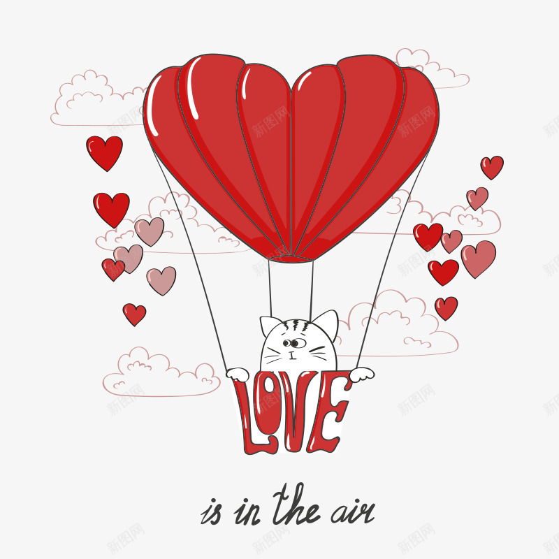 坐在爱心气球里的小猫png免抠素材_88icon https://88icon.com LOVE 云朵 天空 桃心 求爱 热气球 爱心 爱心气球 爱情