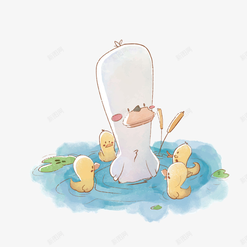 卡通鸭子一家png免抠素材_88icon https://88icon.com 卡通动物 小鸭子 水面 池塘 背景装饰 鸭妈妈