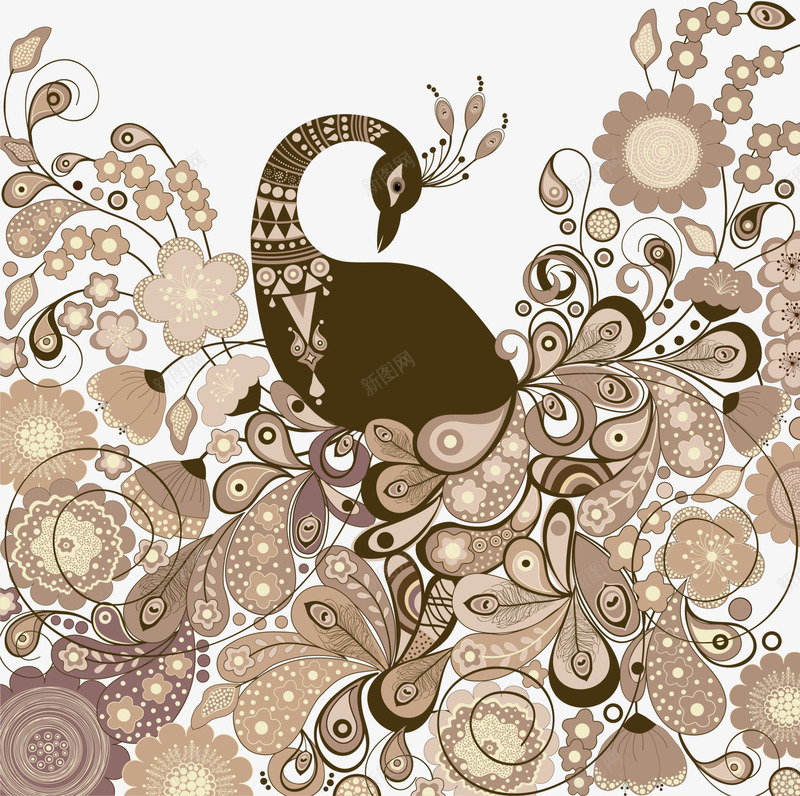 咖啡色大气孔雀png免抠素材_88icon https://88icon.com 免抠PNG 咖啡色 大气 孔雀 神圣 美丽 装饰图案