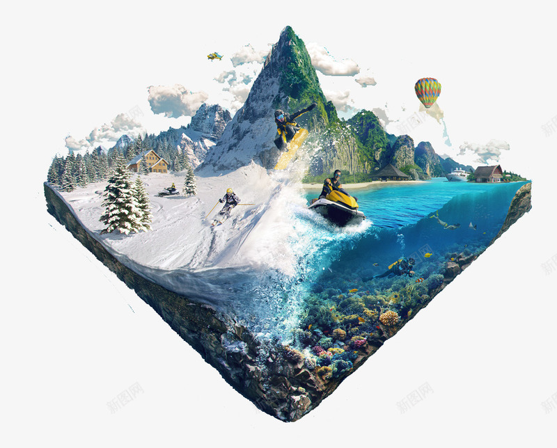 立体大山海洋png免抠素材_88icon https://88icon.com 3D海洋 创意风景 立体大山