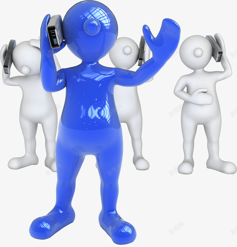 打电话的立体小人png免抠素材_88icon https://88icon.com 3D小人 卡通 手绘 打电话 无脸小人 蓝色