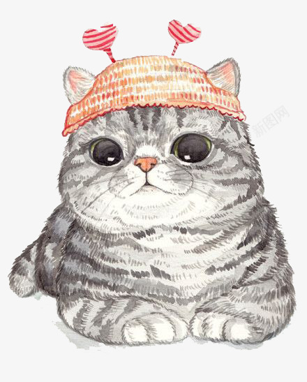 水彩猫咪png免抠素材_88icon https://88icon.com 卡通 可爱 手绘 水彩 灰色 猫咪 装饰