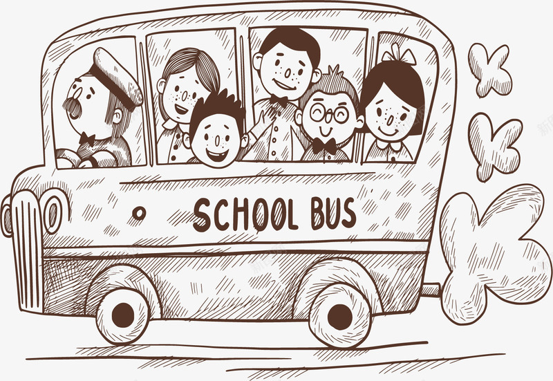 卡通手绘开学校车矢量图ai免抠素材_88icon https://88icon.com 开学季 开学校车 手绘校车 手绘风 校车 矢量png 矢量图