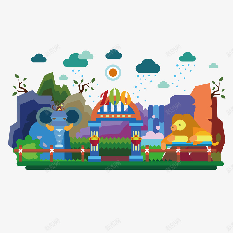 创意几何形动物园矢量图ai免抠素材_88icon https://88icon.com 几何形 动物园 大象 扁平化 矢量图
