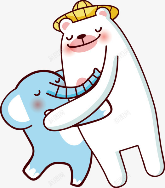 拥抱的大象和熊png免抠素材_88icon https://88icon.com 动物 卡通 大象 白色熊