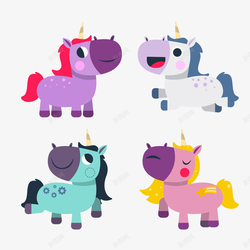 彩色小马png免抠素材_88icon https://88icon.com 卡通 小马驹 彩色 手绘 白色 粉红色 紫色 绿色