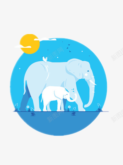 大象母子png免抠素材_88icon https://88icon.com 大象 太阳 插画 母子 装饰
