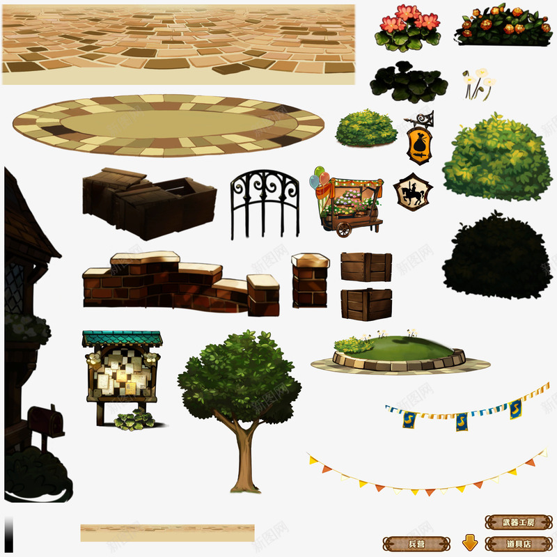 卡通宫殿抽象树木庭院装饰png免抠素材_88icon https://88icon.com 3D场景 卧室 场景 庭院 抽象花草 欧美房屋 石头 装饰