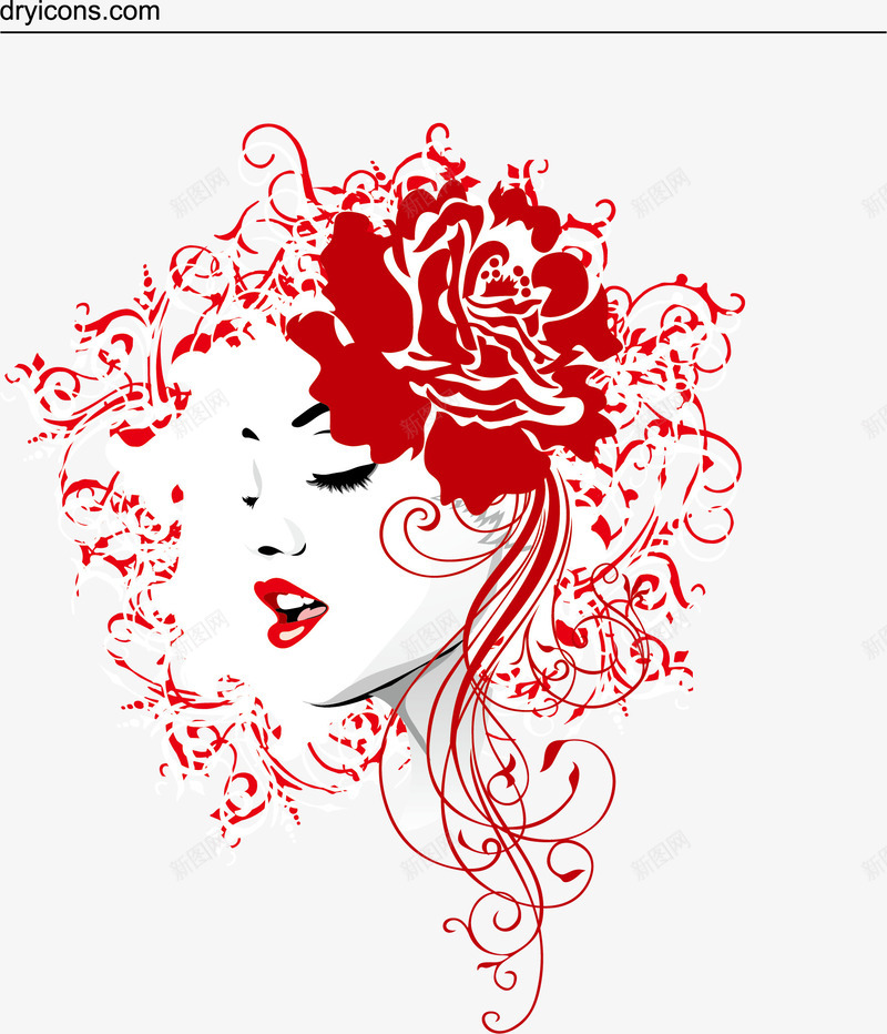 头顶盛开花朵的美女矢量图eps免抠素材_88icon https://88icon.com 矢量素材人物美女矢量自然元素自然风格花朵花卉植物矢量 矢量图