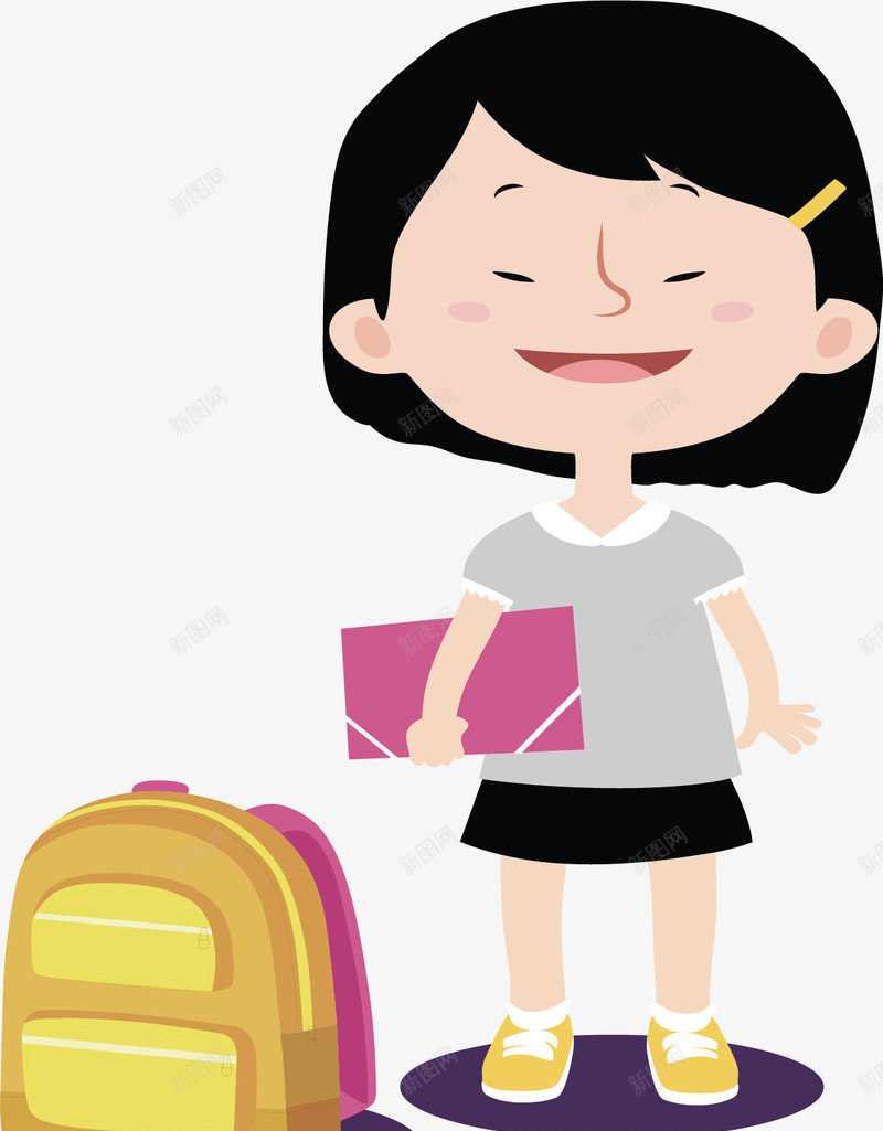 开学季黄色书包女孩矢量图ai免抠素材_88icon https://88icon.com 可爱女孩 开学 开学啦 开学季 矢量png 黄色书包 矢量图