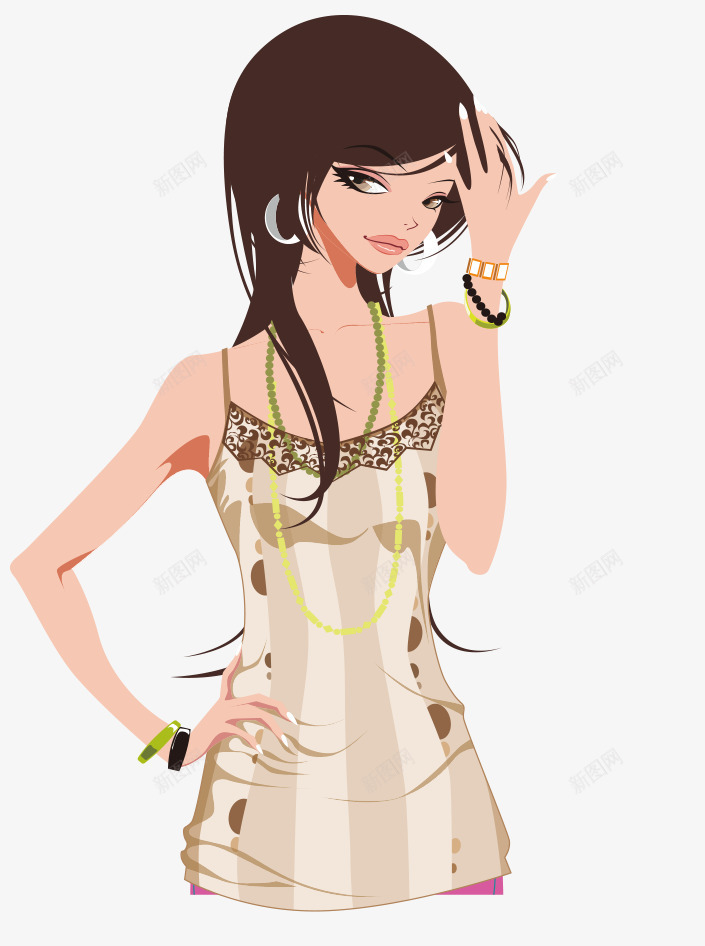 卡通手绘戴项链长发美女png免抠素材_88icon https://88icon.com 卡通的人物 戴项链的美女 手绘的美女 长发的美女