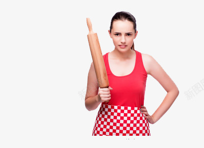 手拿擀面杖的女人png免抠素材_88icon https://88icon.com 厨房 红色 面粉