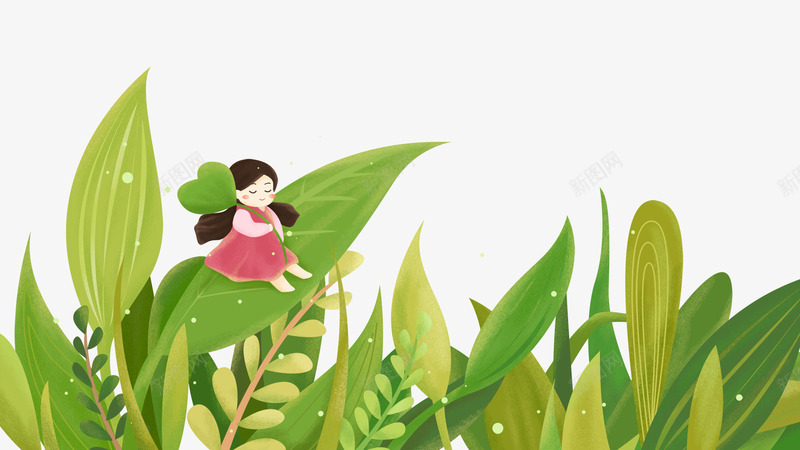 卡通手绘坐在树叶上的女孩psd免抠素材_88icon https://88icon.com 免抠女孩 卡通 坐在树叶上的女孩 手绘 绿叶 草丛