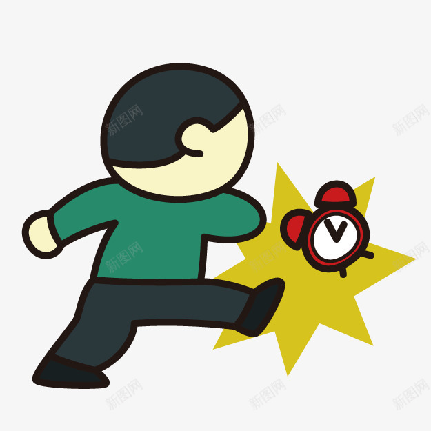 小人踢闹钟png免抠素材_88icon https://88icon.com 出气 卡通