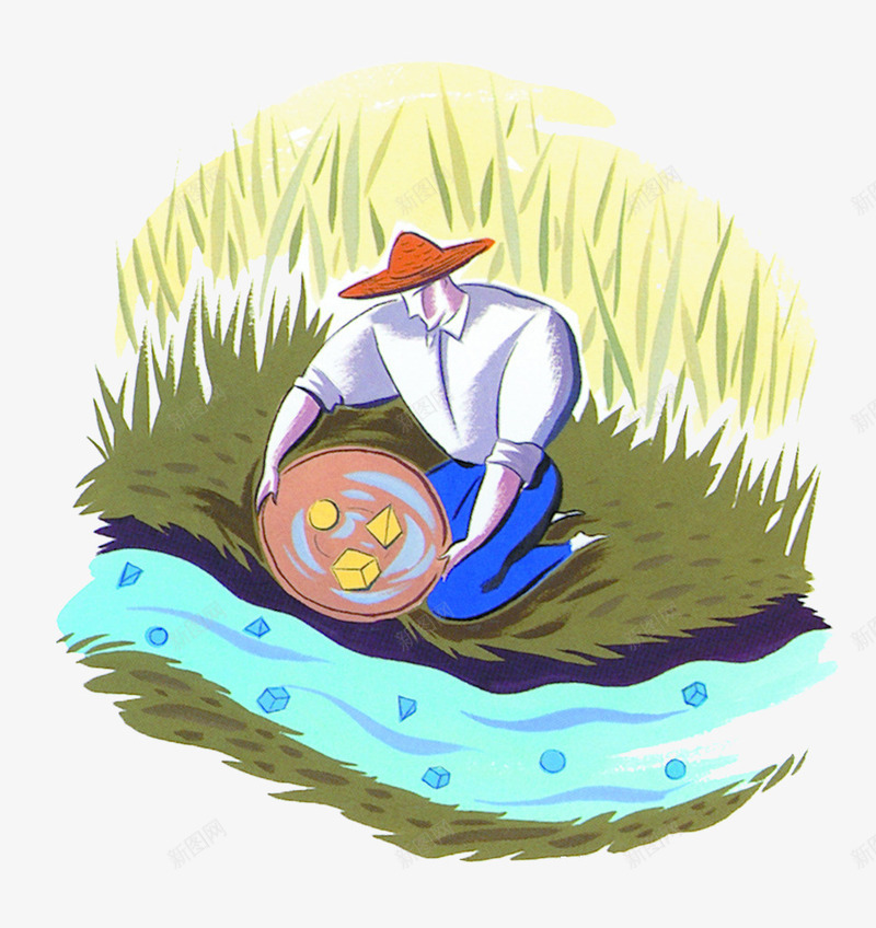 在河边洗刷的农夫png免抠素材_88icon https://88icon.com 农夫 农忙 斗笠 洗刷 草丛