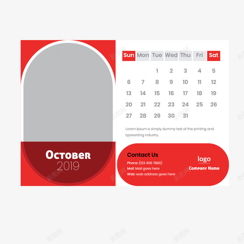 红白色2019年10月日历矢量图ai免抠素材_88icon https://88icon.com 10月 10月日历 2019年 日常 白色 红白色日历 红色 矢量图