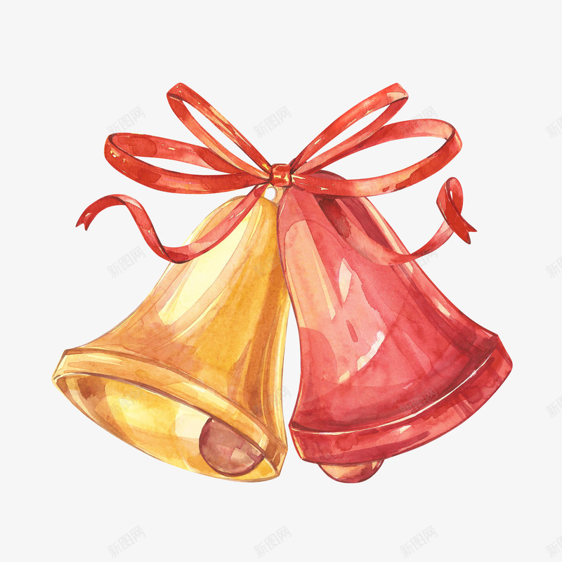卡通手绘铃铛蝴蝶结png免抠素材_88icon https://88icon.com 创意 卡通手绘 红色的 蝴蝶结 铃铛 黄色
