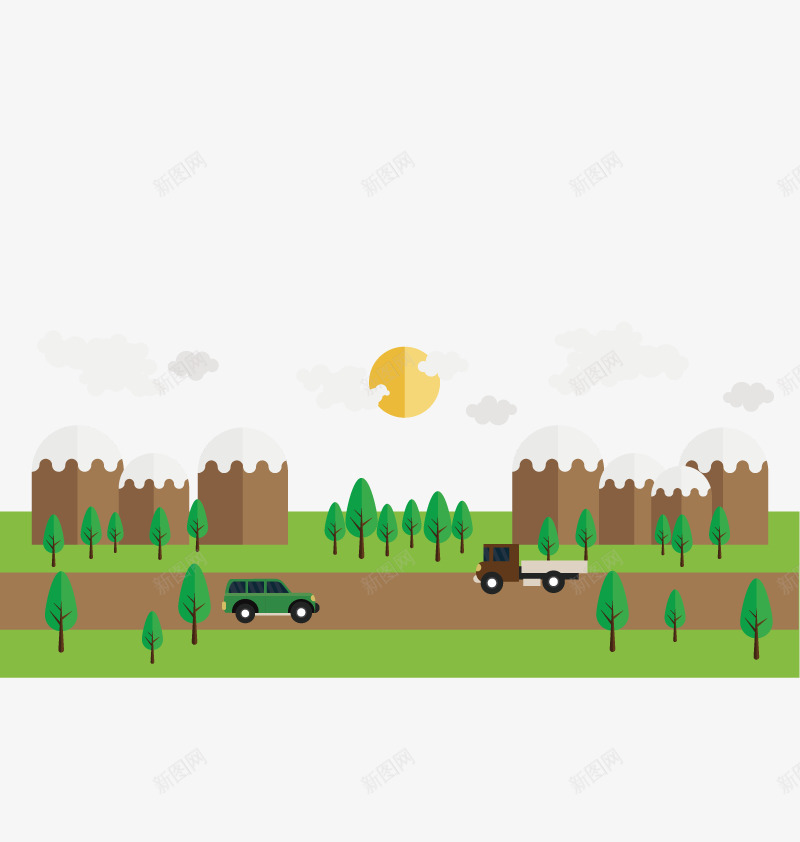 乡村的街道矢量图ai免抠素材_88icon https://88icon.com PNG免费下载 卡车 村街 矢量图 高清素材
