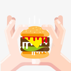 创意拿起汉堡包的手矢量图素材