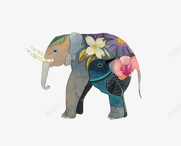 背着花布的大象png免抠素材_88icon https://88icon.com 复古 大象 布条 文艺 花布