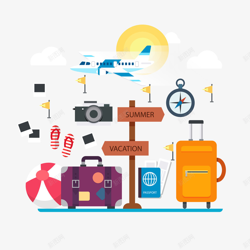 旅行物品装饰png免抠素材_88icon https://88icon.com 卡通有趣 旅行物品 矢量图案 装饰图 设计图 路标